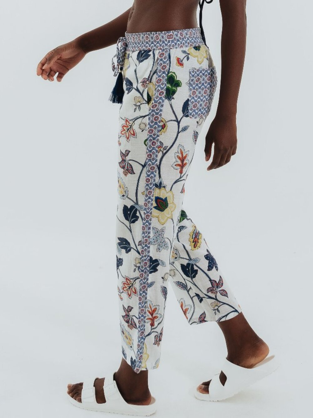 Echo White Multi Floral Beach Pant Cover-up | Small